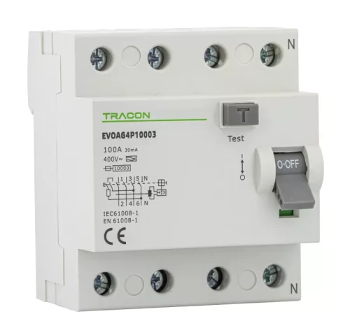 Tracon EVOAG4P2503 áram-védőkapcsoló RCD A típus 4P 30mA 25A 10kA