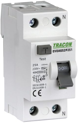 Tracon EVOAGS2P1001 Áram-védőkapcsoló, 2 pólusú 100A, 100mA, 10kA, A/S