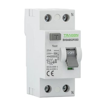   Tracon EVOAGS2P253 Áram-védőkapcsoló, 2 pólusú 25A, 300mA, 10kA, A/S