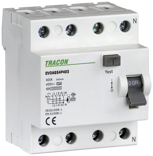 Tracon EVOAGS4P1001 Áram-védőkapcsoló, 4 pólusú 100A, 100mA, 10kA, A/S