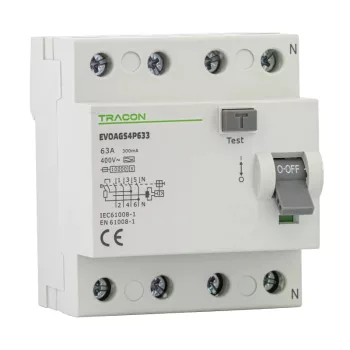 Tracon EVOAGS4P631 szelektív áram-védőkapcsoló RCD A(S) 4P 100 mA 63A
