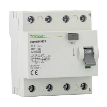   Tracon EVOAGS4P633 Áram-védőkapcsoló, 4 pólusú 63A, 300mA, 10kA, A/S
