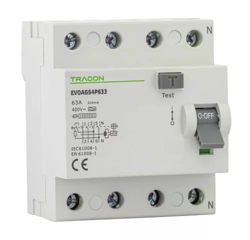 Tracon EVOAGS4P633 szelektív áram-védőkapcsoló RCD A(S) 4P 300 mA 63A