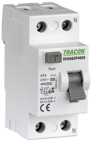 Tracon EVOAV2P10003 Áram-védőkapcsoló, 2 pólusú 100A, 30mA, 10kA, AC