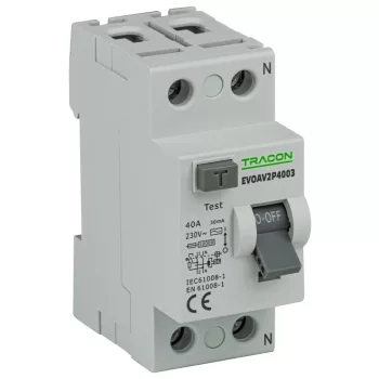 Tracon EVOAV2P2503 áram-védőkapcsoló RCD AC 2P 30mA 25A 10kA