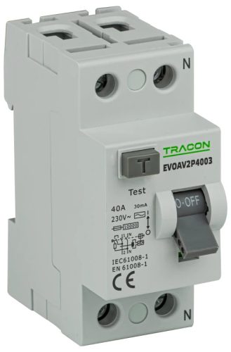Tracon EVOAV2P4003 Áram-védőkapcsoló, 2 pólusú 40A, 30mA, 10kA, AC