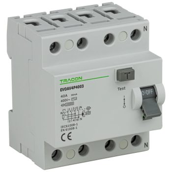   Tracon EVOAV4P10003 Áram-védőkapcsoló, 4 pólusú 100A, 30mA, 10kA, AC