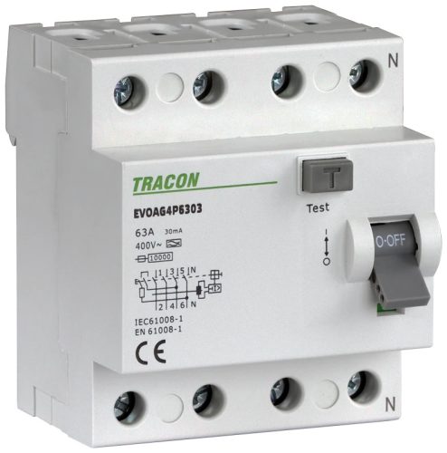 Tracon EVOAV4P10003 Áram-védőkapcsoló, 4 pólusú 100A, 30mA, 10kA, AC