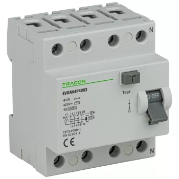 Tracon EVOAV4P4003 áram-védőkapcsoló RCD AC 4P 30mA 40A 10kA