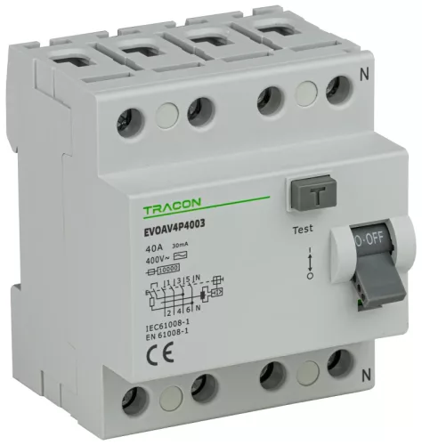 Tracon EVOAV4P8003 áram-védőkapcsoló RCD AC 4P 30mA 80A 10kA