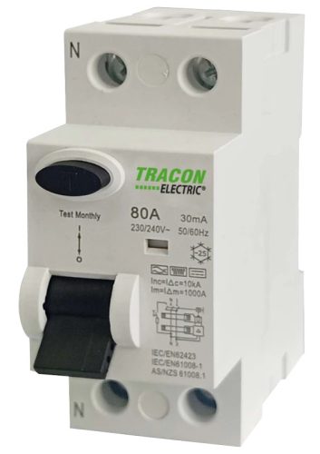 Tracon EVOB2P2503 Áram-védőkapcsoló, 2 pólusú 25A, 30mA, 10kA, B