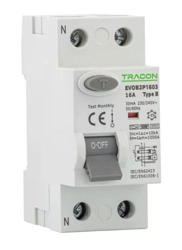 Tracon EVOB2P2503 áram-védőkapcsoló RCD B típus 2P 30mA 25A