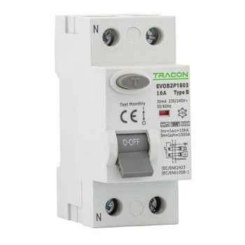   Tracon EVOB2P6303 Áram-védőkapcsoló, 2 pólusú 63A, 30mA, 10kA, B