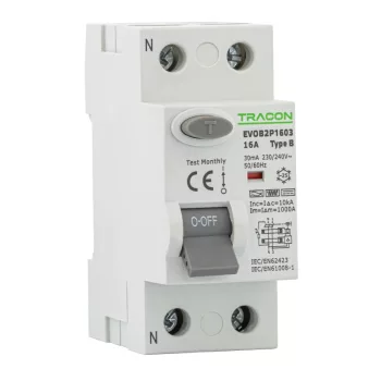 Tracon EVOB2P6303 áram-védőkapcsoló RCD B típus 2P 30mA 63A
