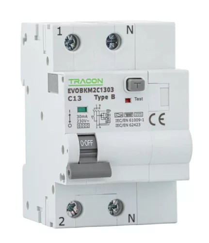 Tracon EVOBKM2B1603 kombinált védőkapcsoló FI-LS B típus 2P B 16A 30mA