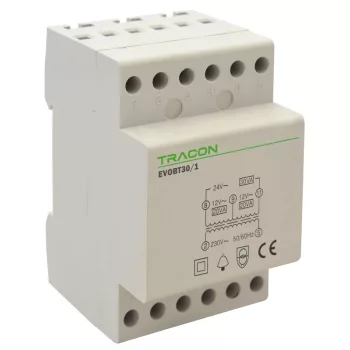   Tracon EVOBT30/1, Biztonsági (csengő) transzformátor 230V/12-12-24V AC, Psmax.:30VA, Is:1,55A