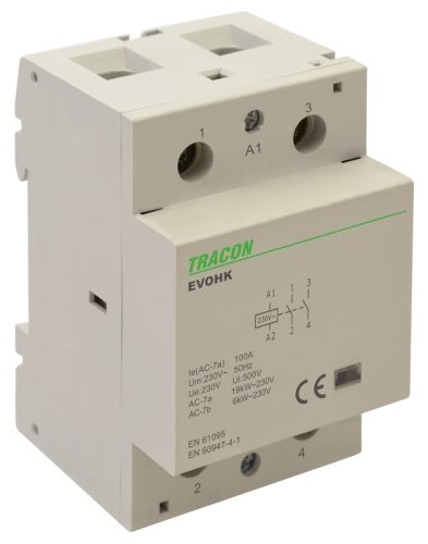 Tracon EVOHK2-100, Installációs kontaktor 230V, 50Hz, 3 Mod, 2×NO, AC1/AC7a, 100A,