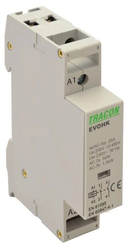 Tracon EVOHK2-25, Installációs kontaktor 230V, 50Hz, 1 Mod, 2×NO, AC1/AC7a, 25A,