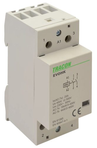Tracon EVOHK2-40, Installációs kontaktor 230V, 50Hz, 2 Mod, 2×NO, AC1/AC7a, 40A,