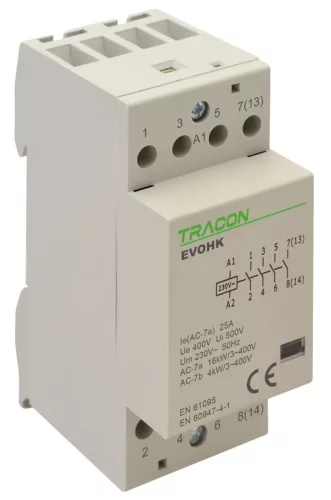 Tracon EVOHK4-25 installációs kontaktor 25A 4×NO 230 V AC