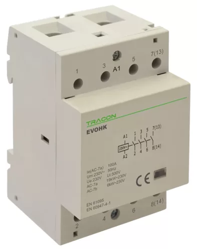 Tracon EVOHK4-63 installációs kontaktor 63A 4×NO 230 V AC