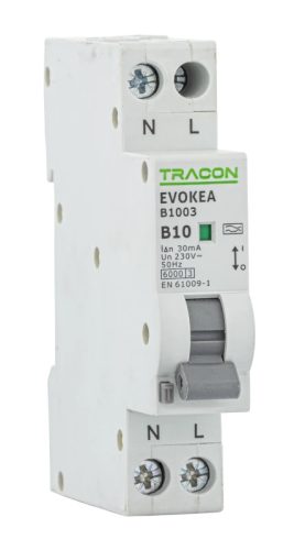 Tracon EVOKEAC2503 Kombinált védőkapcsoló, elektronikus, 2P, 1 modul, C kar. C25, 30mA, 6kA, A