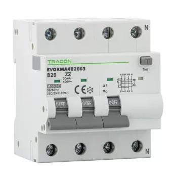 Tracon EVOKMA4B253 kombinált védőkapcsoló FI-LS A 4P B 25A 300 mA