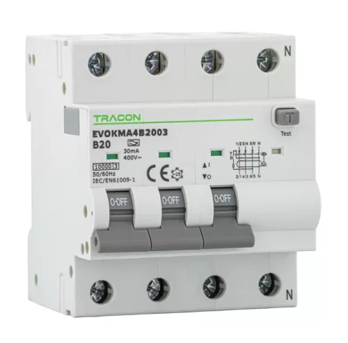 Tracon EVOKMA4D403 kombinált védőkapcsoló FI-LS A 4P D 4A 30 mA