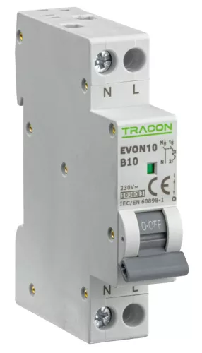 Tracon EVON10B10 kismegszakító 1P+N B 10A 10 kA