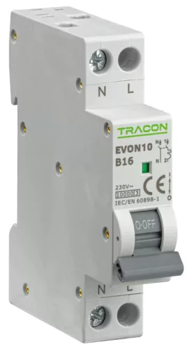 Tracon EVON10B16 kismegszakító 1P+N B 16A 10 kA