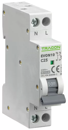 Tracon EVON10B25 kismegszakító 1P+N B 25A 10 kA