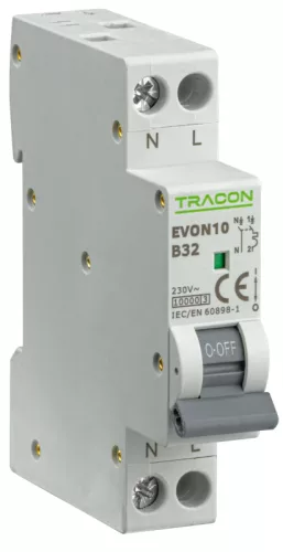 Tracon EVON10B32 kismegszakító 1P+N B 32A 10 kA