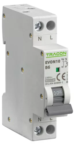 Tracon EVON10B6 kismegszakító 1P+N B 6A 10 kA