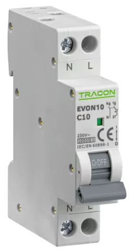 Tracon EVON10C10 kismegszakító 1P+N C 10A 10 kA
