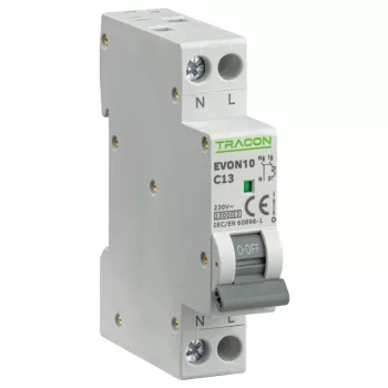 Tracon EVON10C13 kismegszakító 1P+N C 13A 10 kA