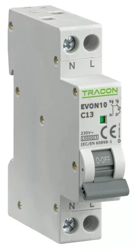 Tracon EVON10C13 kismegszakító 1P+N C 13A 10 kA