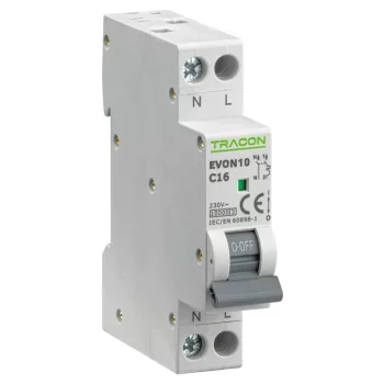 Tracon EVON10C16 kismegszakító 1P+N C 16A 10 kA