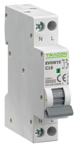 Tracon EVON10C16 kismegszakító 1P+N C 16A 10 kA