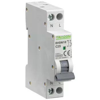Tracon EVON10C25 kismegszakító 1P+N C 25A 10 kA