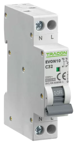 Tracon EVON10C32 kismegszakító 1P+N C 32A 10 kA