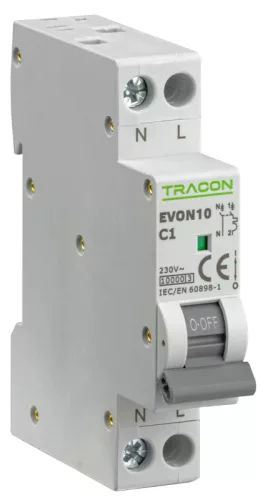 Tracon EVON10C4 kismegszakító 1P+N C 4A 10 kA