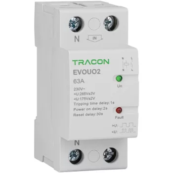   Tracon EVOUO2P63, Aut. visszakapcsoló fesz. növekedési/csökkenési relé AC230V,2P,63AU>:265V,U<:175V, Uon:2s, Trip:1s, Res:30s