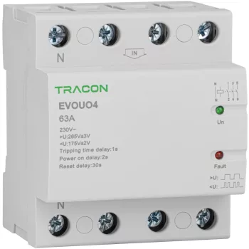   Tracon EVOUO4P63, Aut. visszakapcsoló fesz. növekedési/csökkenési relé AC230V,4P,63AU>:265V,U<:175V, Uon:2s, Trip:1s, Res:30s