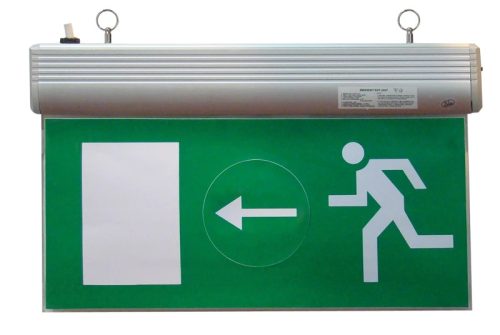 Tracon EXIT-01-J, Élvilágítós LED kijáratjelző ragasztható piktogramokkal 230V, 50Hz, 13×LED, 3h, 2,4V / 900mAh, Ni-Cd