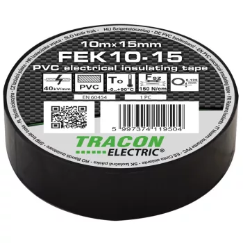 Tracon FEK10-15 PVC szigetelőszalag fekete 10m 15mm