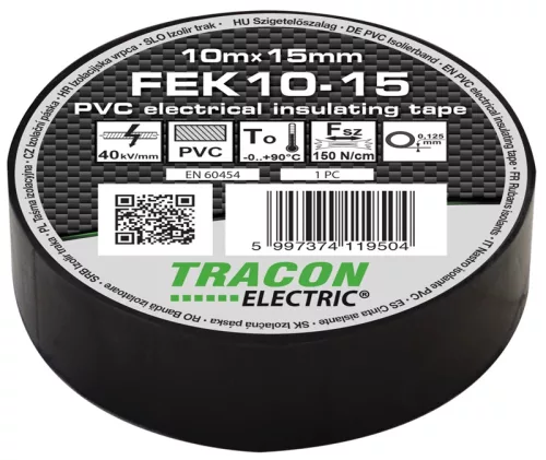 Tracon FEK10-15 PVC szigetelőszalag fekete 10m 15mm
