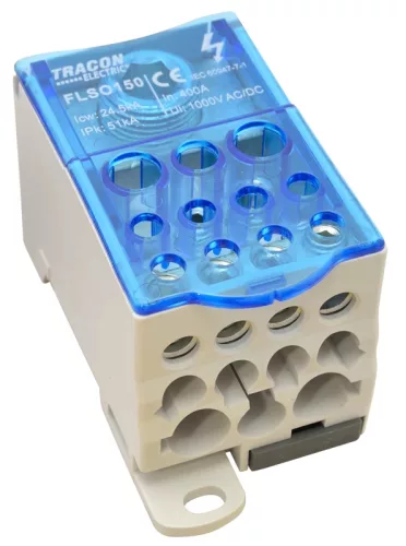 Tracon FLSO150 Fővezetéki leágazó sorkapocs nyitható fedéllel 1×150(120)mm2/5×16(10),4×25(16),2×35(25)mm2, 1000VAC/DC,400A