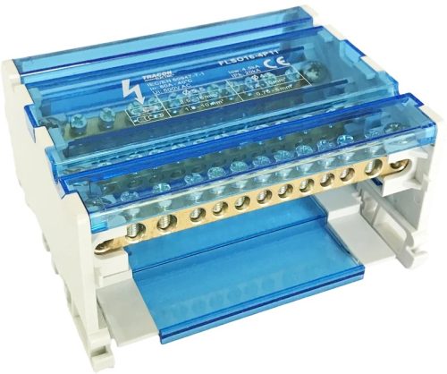Tracon FLSO16-4P11 Moduláris elosztóblokk nyitható fedéllel 3×16(10) mm2 / 8×10(6) mm2, 500VAC/DC, 80A
