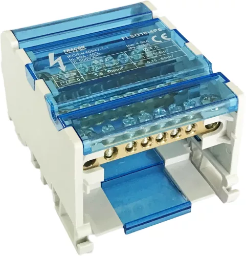 Tracon FLSO16-4P6 Moduláris elosztóblokk nyitható fedéllel 1×16(10) mm2 / 5×10(6) mm2, 500VAC/DC, 80A