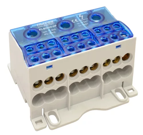 Tracon FLSO50-3P Fővezetéki leágazó sorkapocs nyitható fedéllel 3×1×50(35)mm2 / 3×6×16(10)mm2, 690VAC/DC, 175 A